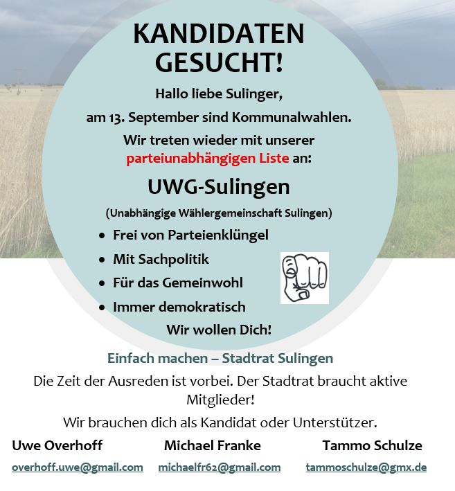 UWG Sulingen – Kandidaten gesucht!